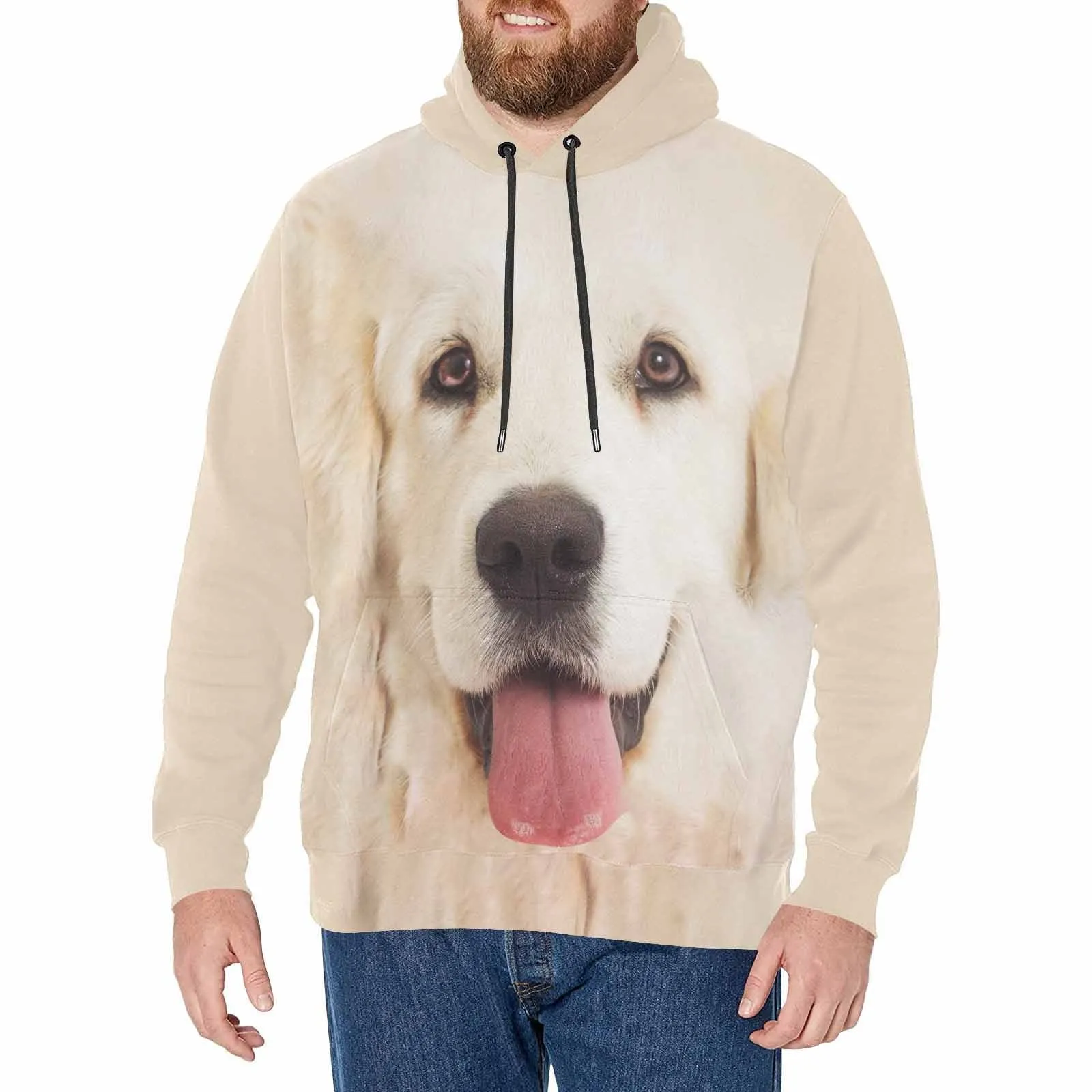 [Thickened Fabric] Custom Pet Dog Face Men's Fleece Thickened Hoodies Personalized Turtleneck Pullover Hooded Design Your Own Hoodie