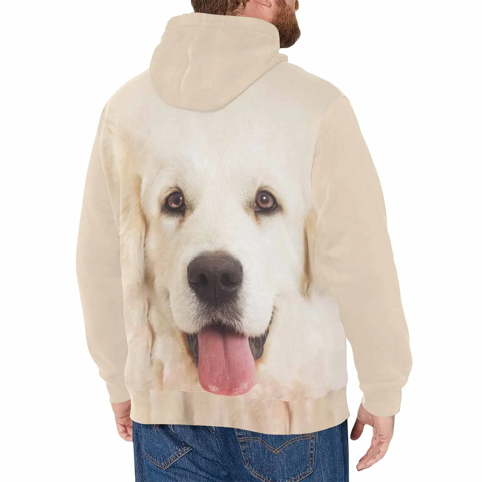 [Thickened Fabric] Custom Pet Dog Face Men's Fleece Thickened Hoodies Personalized Turtleneck Pullover Hooded Design Your Own Hoodie