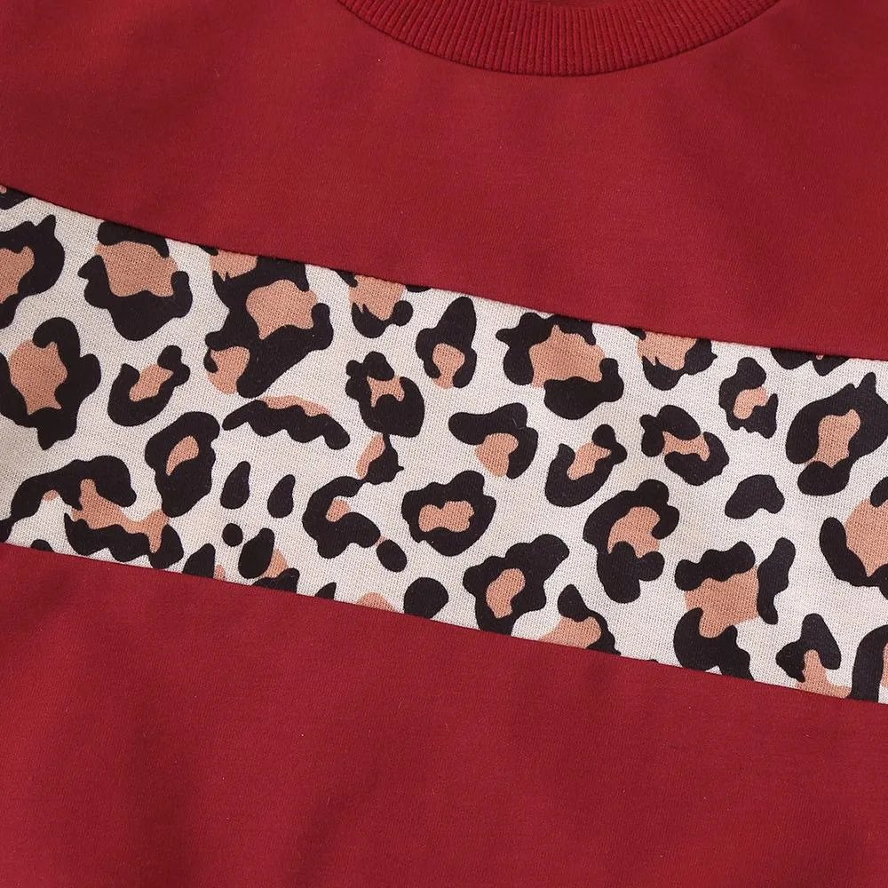 Unisex Long Sleeve Leopard Casual Top & Pants Children Clothes Wholesale
