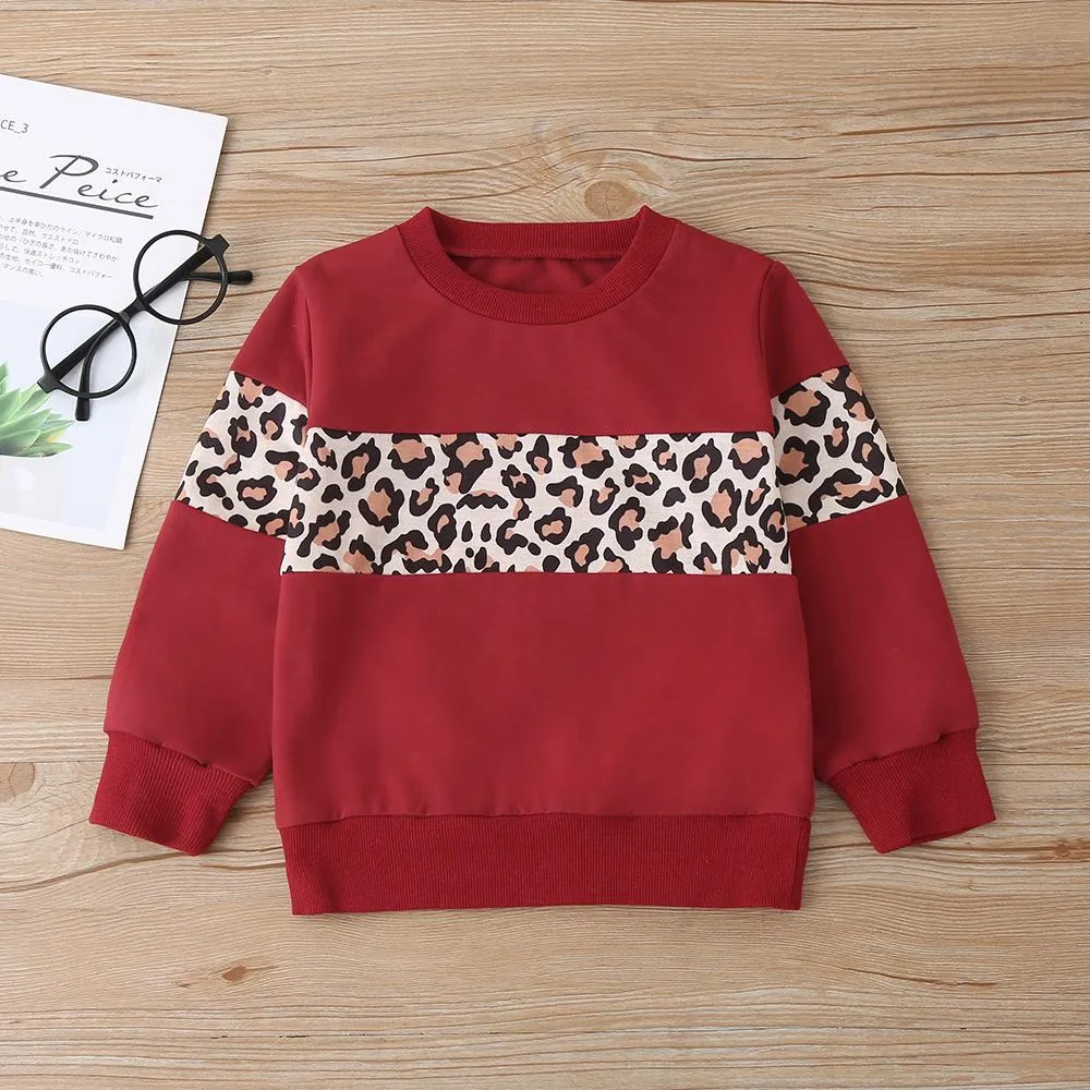 Unisex Long Sleeve Leopard Casual Top & Pants Children Clothes Wholesale