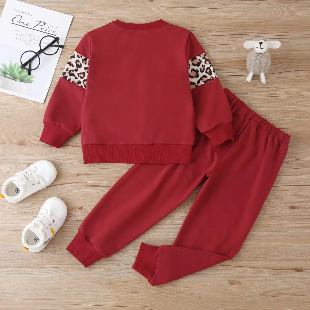 Unisex Long Sleeve Leopard Casual Top & Pants Children Clothes Wholesale
