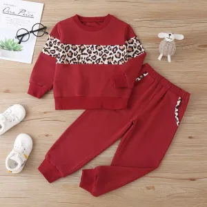 Unisex Long Sleeve Leopard Casual Top & Pants Children Clothes Wholesale