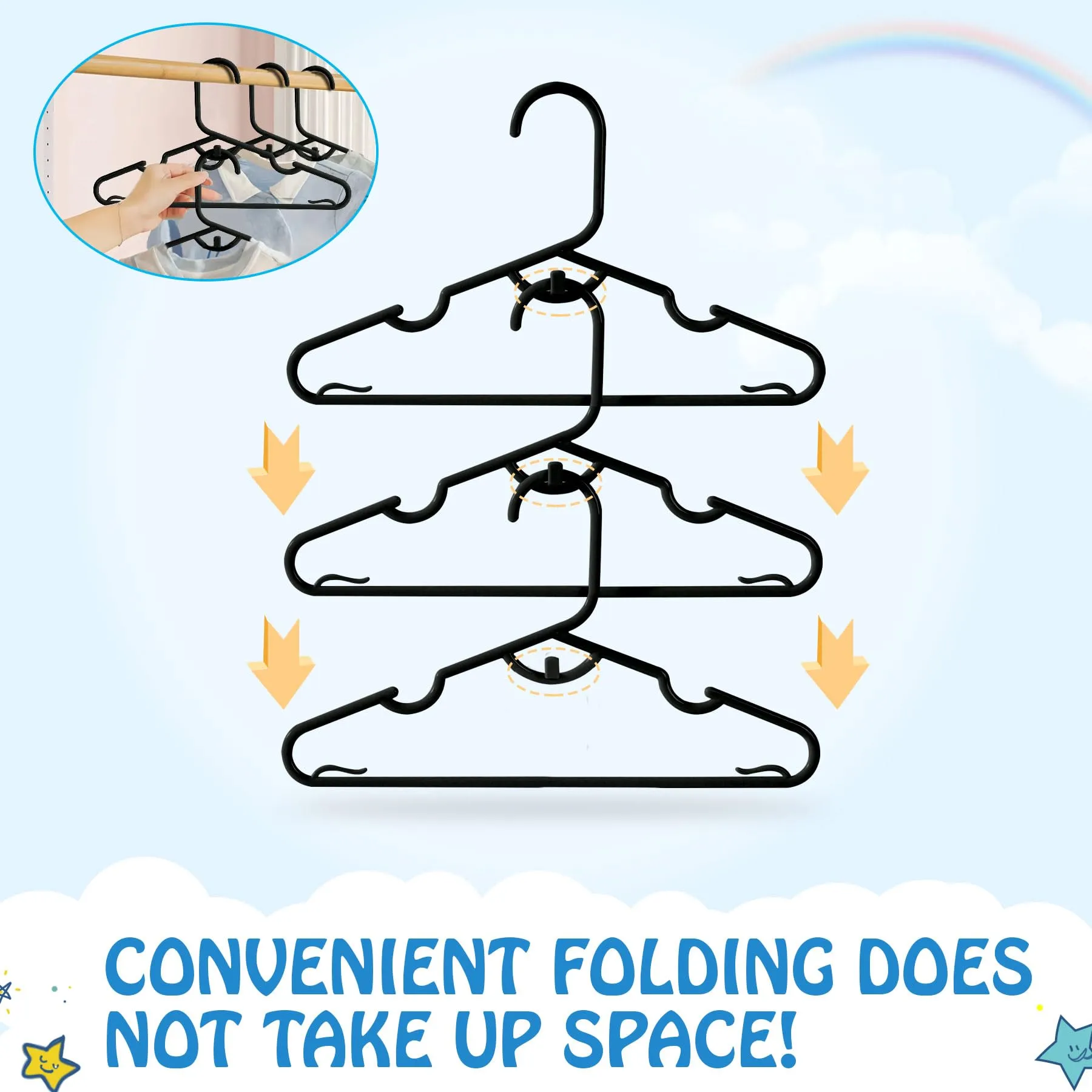 UNKU Kids Hangers 60 Pack - 11.4 Inch Baby Clothes Hangers - Non-Slip Children's Clothes Hangers for Toddler & Infant（Black, 60）