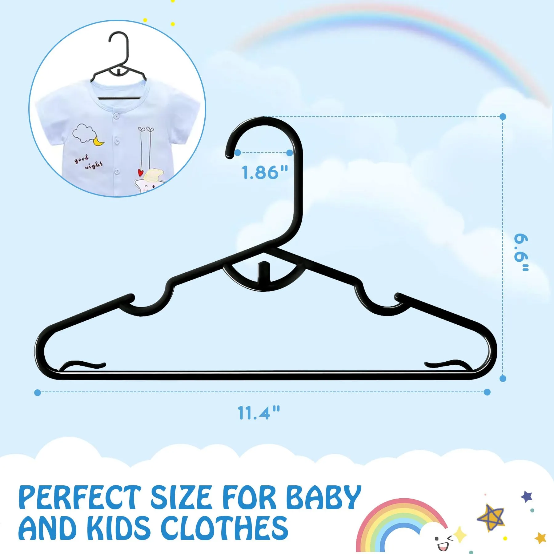 UNKU Kids Hangers 60 Pack - 11.4 Inch Baby Clothes Hangers - Non-Slip Children's Clothes Hangers for Toddler & Infant（Black, 60）