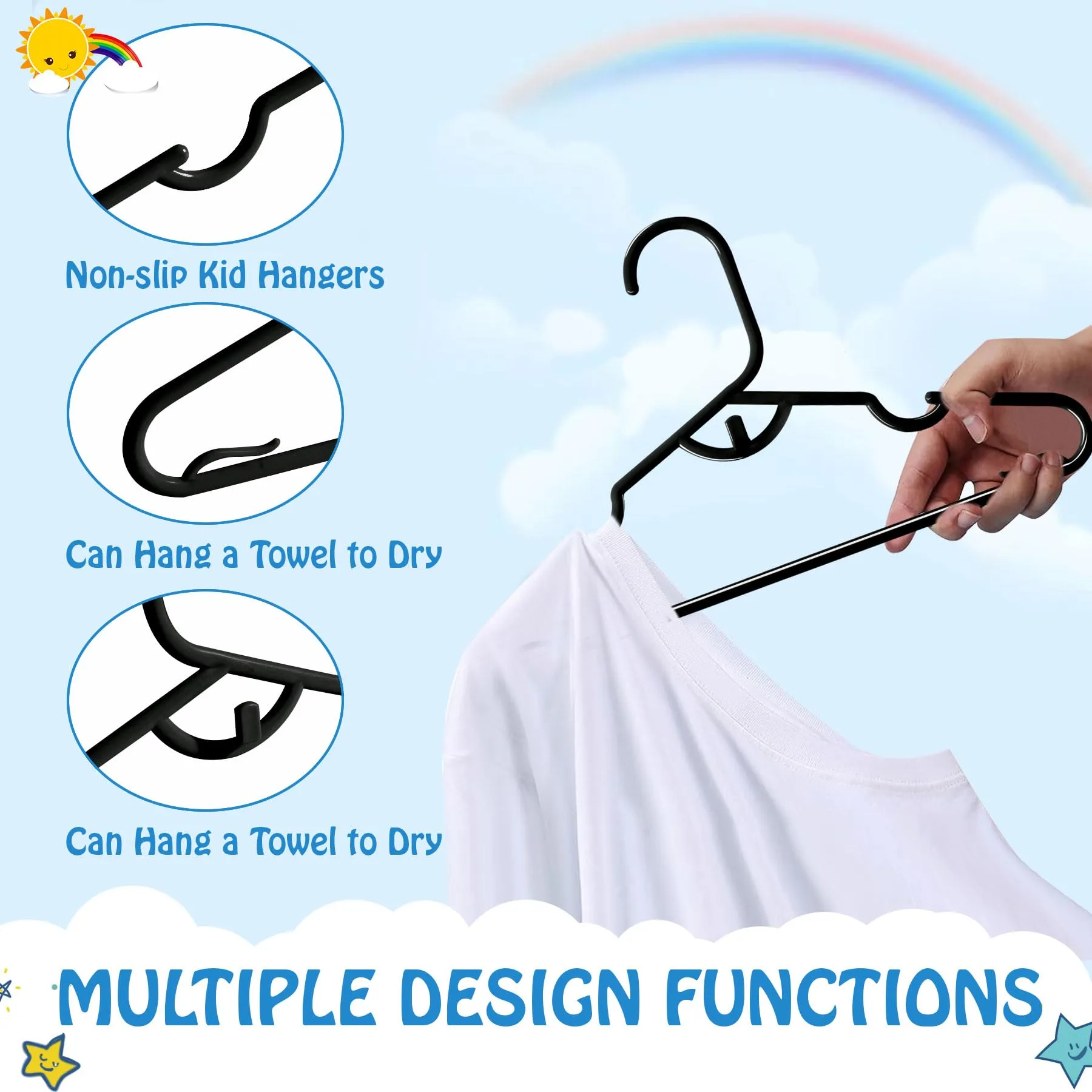 UNKU Kids Hangers 60 Pack - 11.4 Inch Baby Clothes Hangers - Non-Slip Children's Clothes Hangers for Toddler & Infant（Black, 60）