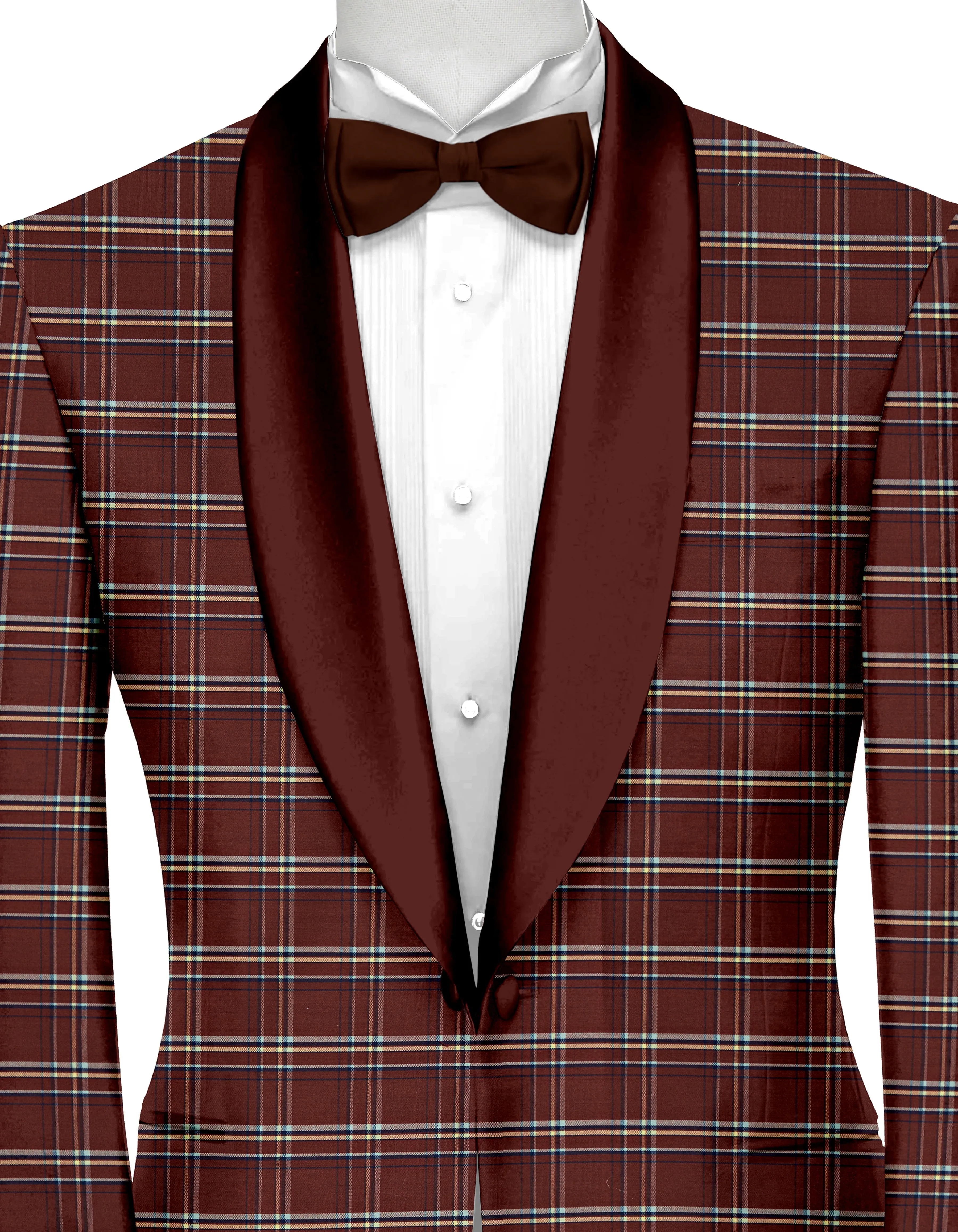 Wine Men's Party Checks Suit Jacket Slim Fit Blazer