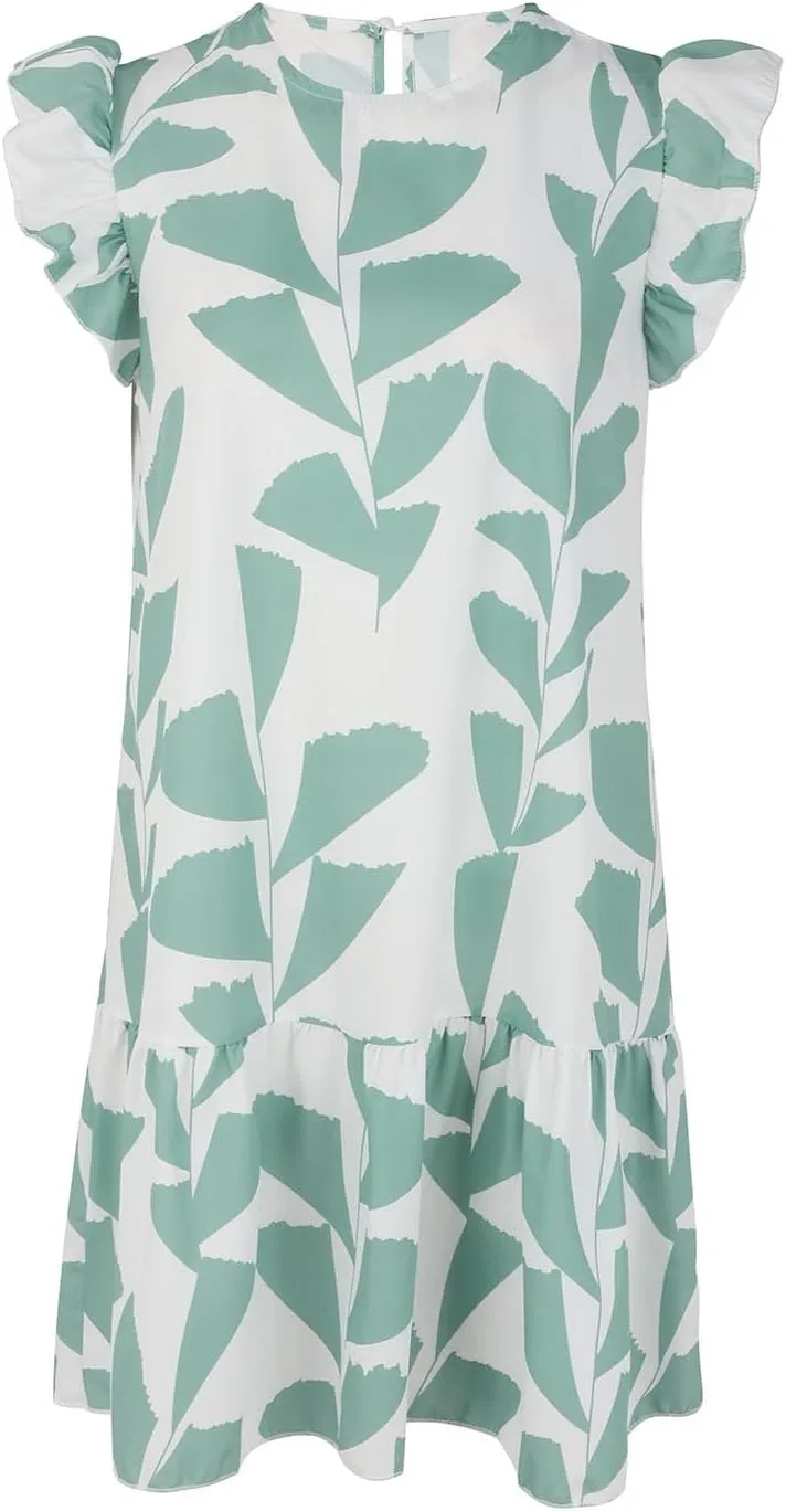 Women 2024 Summer Floral Dresses Flutter Sleeve Ruffle Loose Casual Mini Sundress Outdoor Elegant Beach Vacation Dress