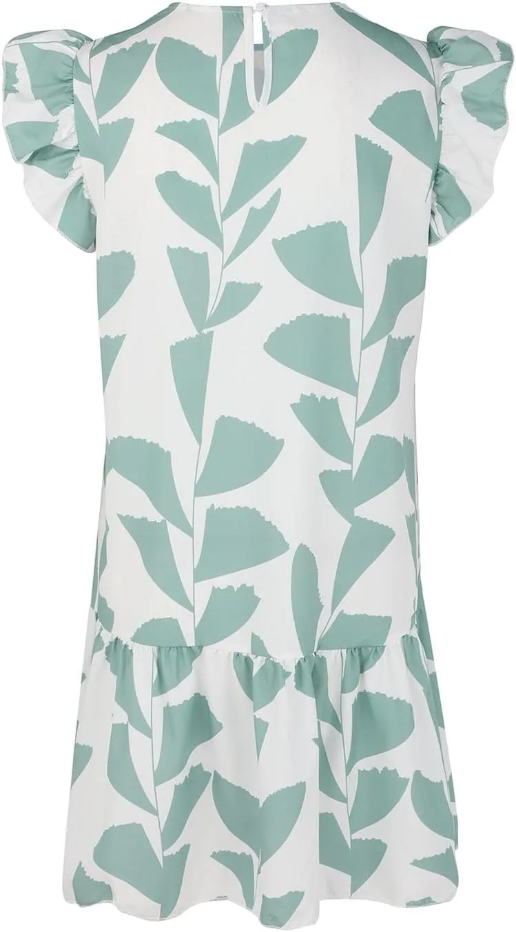 Women 2024 Summer Floral Dresses Flutter Sleeve Ruffle Loose Casual Mini Sundress Outdoor Elegant Beach Vacation Dress