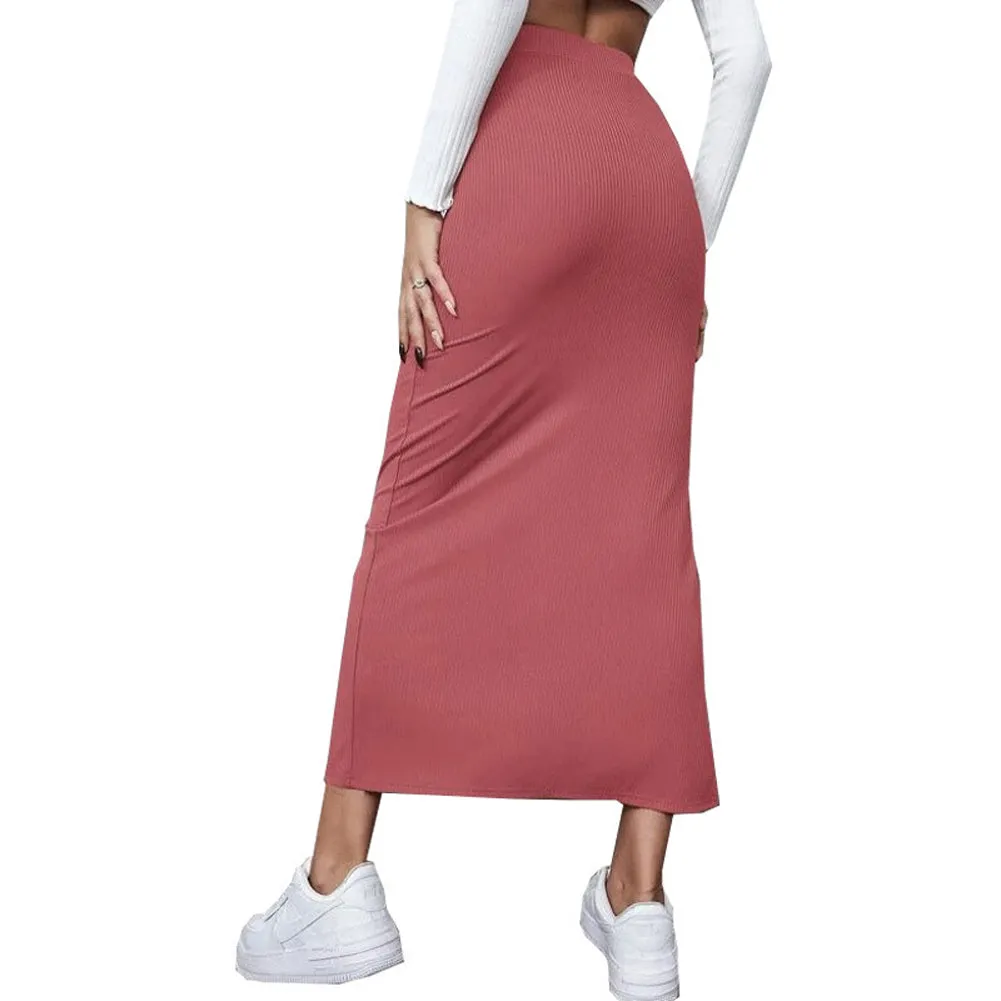 YESFASHION Women Solid Color Dress Skirt